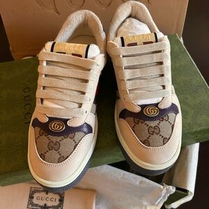 Gucci Kids Cream and Brown Sneakers